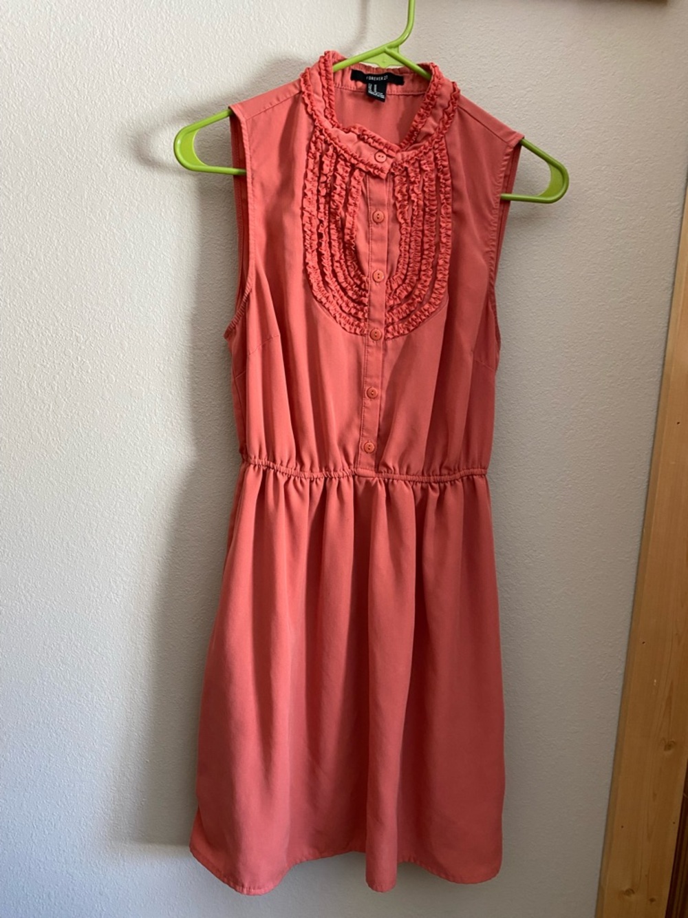 Forever 21 Coral Ruffle Bib Sleeveless Dress